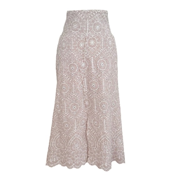 Vintage-Inspired Eyelet Embroidered Midi Skirt Scalloped Hem Simple Timeless - Picture 13 of 13